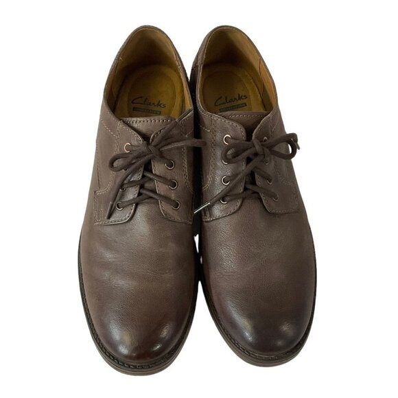 Clarks Size 12 Brown Leather Oxford Shoes Lace Up Casual Dress Comfort Classic main image 7